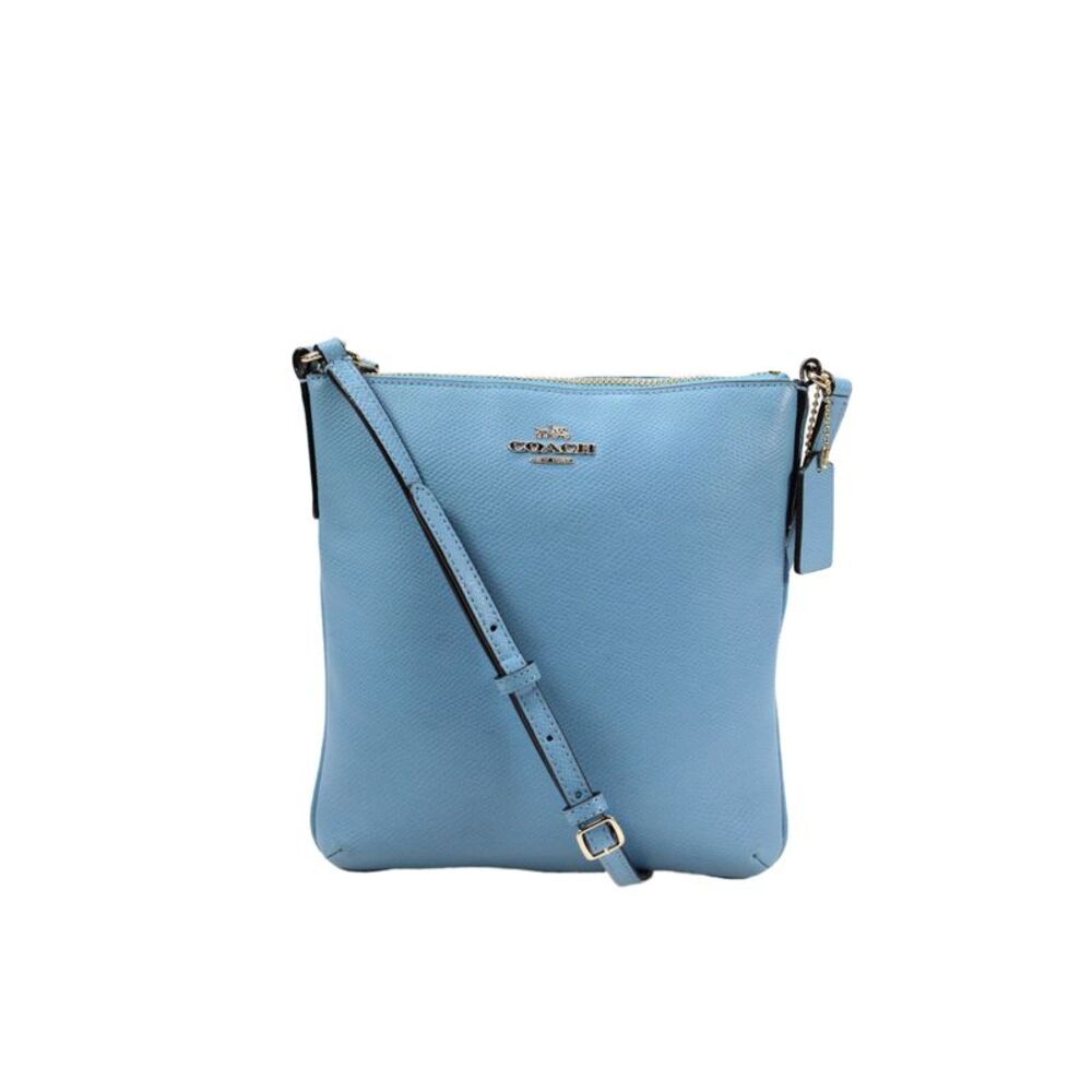 Coach Womens Leather Gold Tone Crossbody Shoulder Handbag Sky Blue
